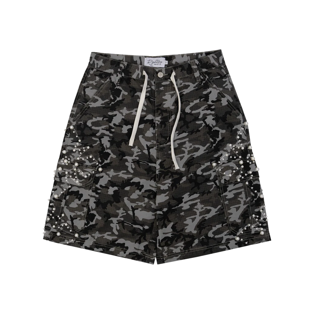 We Are Righteous Camo Pearl Cargo Shorts (Black)