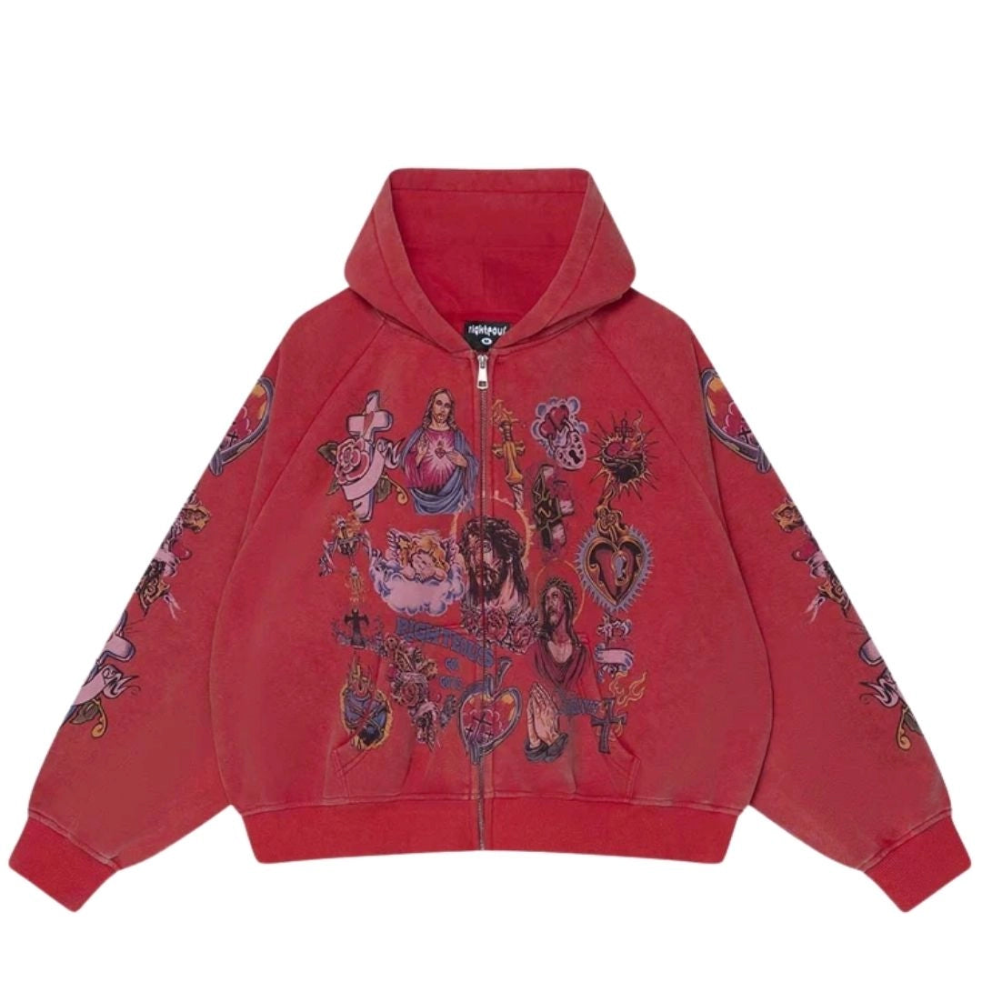 Righteous Risen King Zip Up Hoodie Red