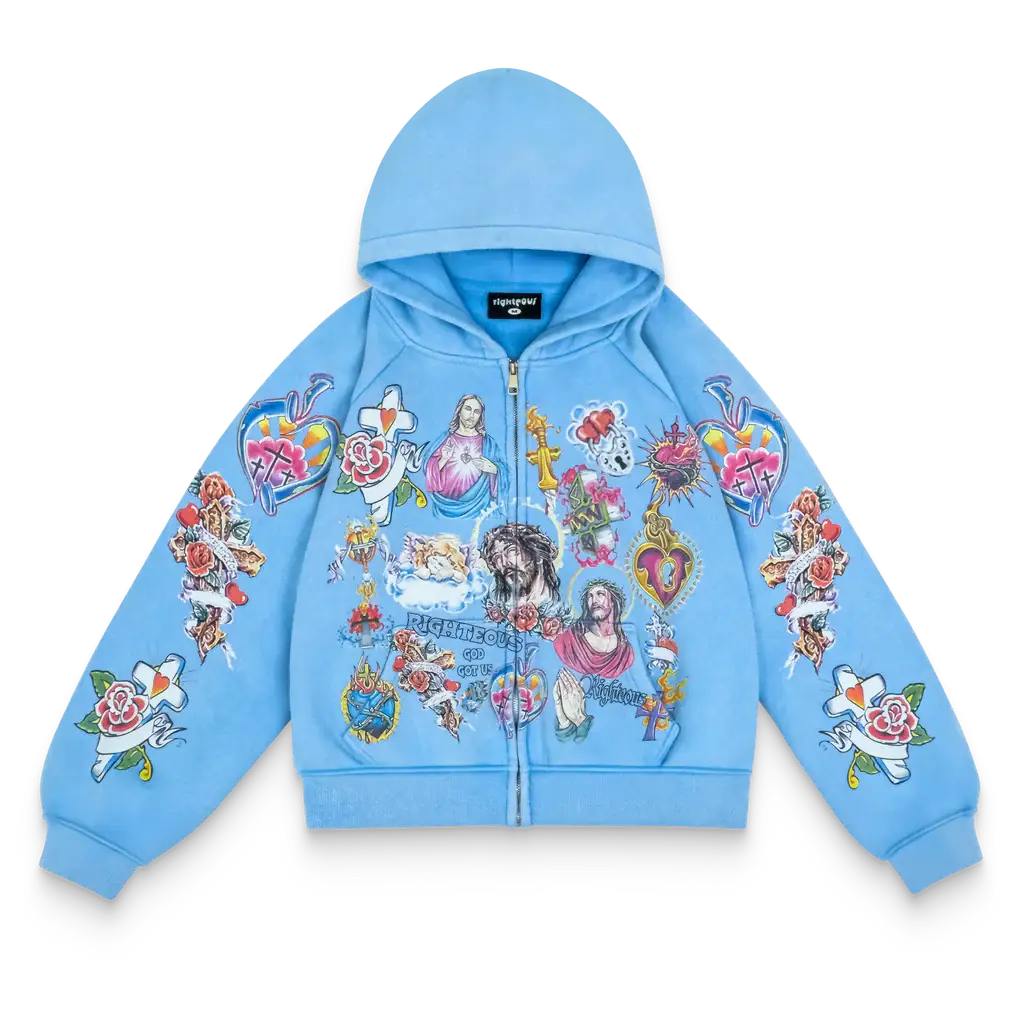 “Risen King” Cropped Zip Tracksuit (Blue)