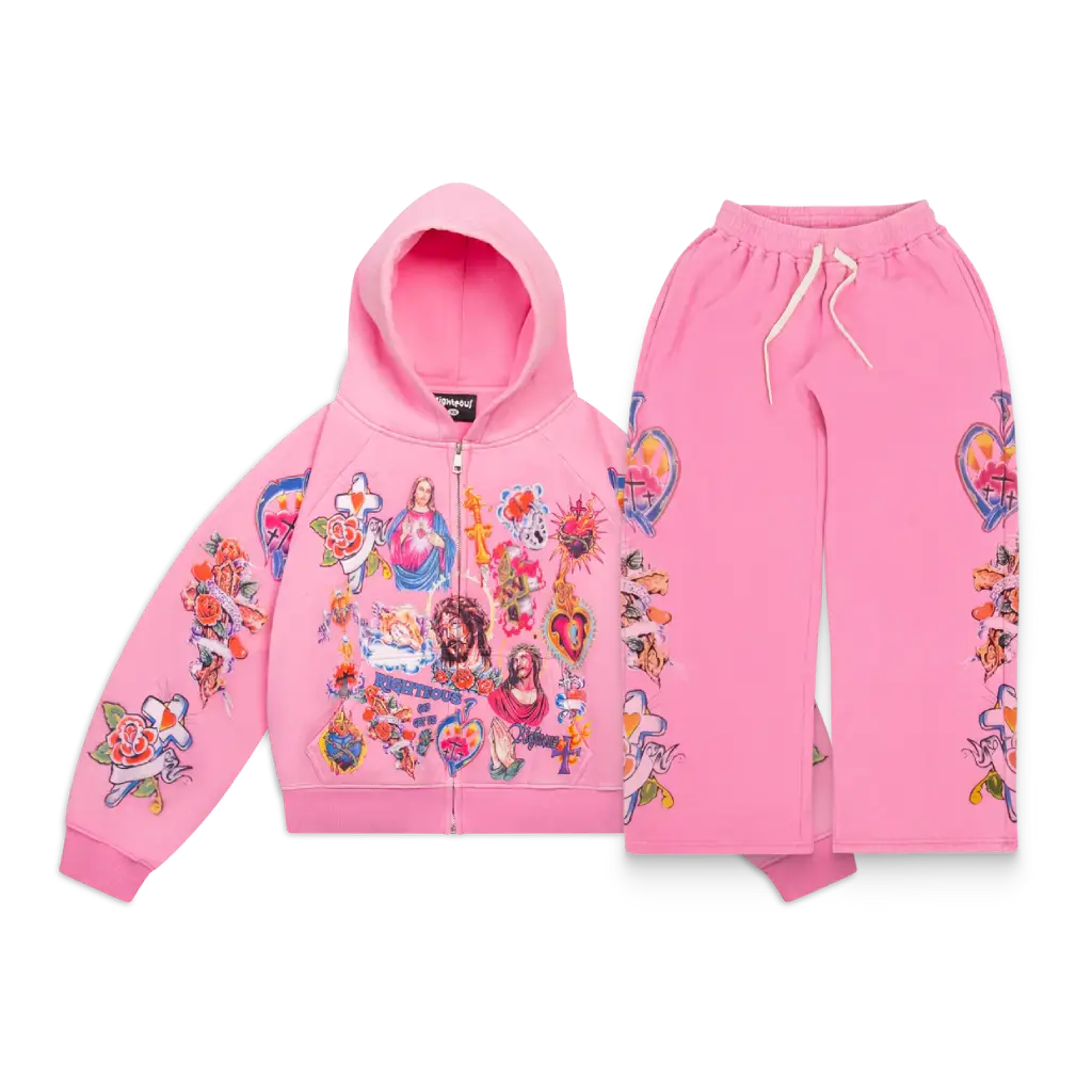 “Risen King” Cropped Zip Tracksuit (Pink)